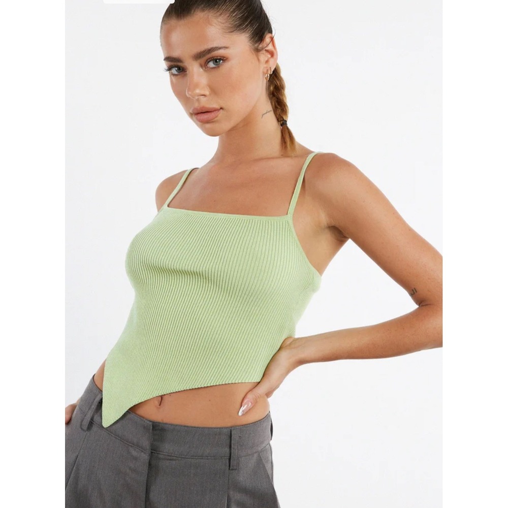 Motel Rocks Suhari Top Pastel Lime Ribbed Handkerchief Hem Camisole Small NWT